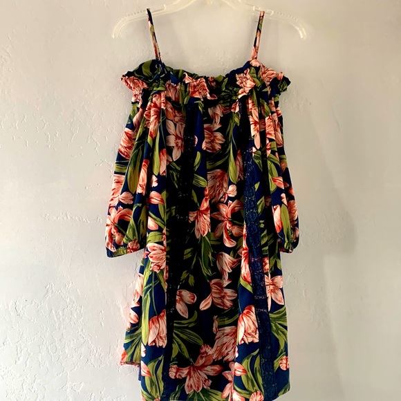 Blu Pepper Dresses Blu Pepper Navy Blue Dress With Floral Design